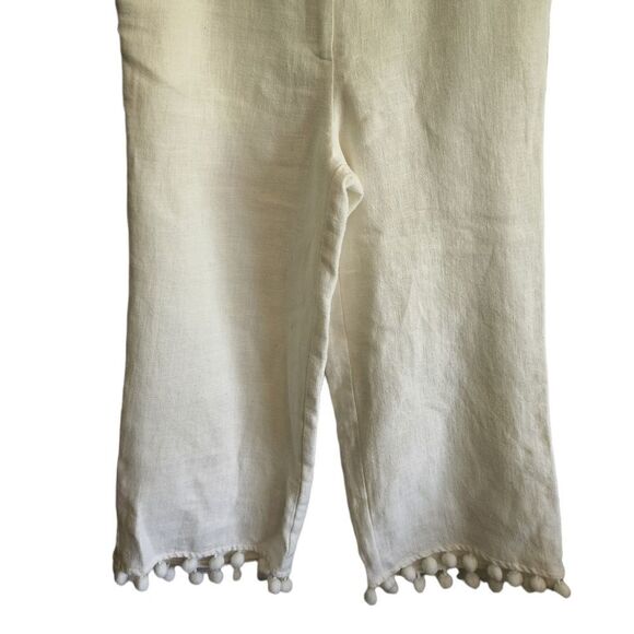 ETT Twa By Anthroplogie White Wide Leg Linen Pants with Poms Size Medium - Picture 2 of 9